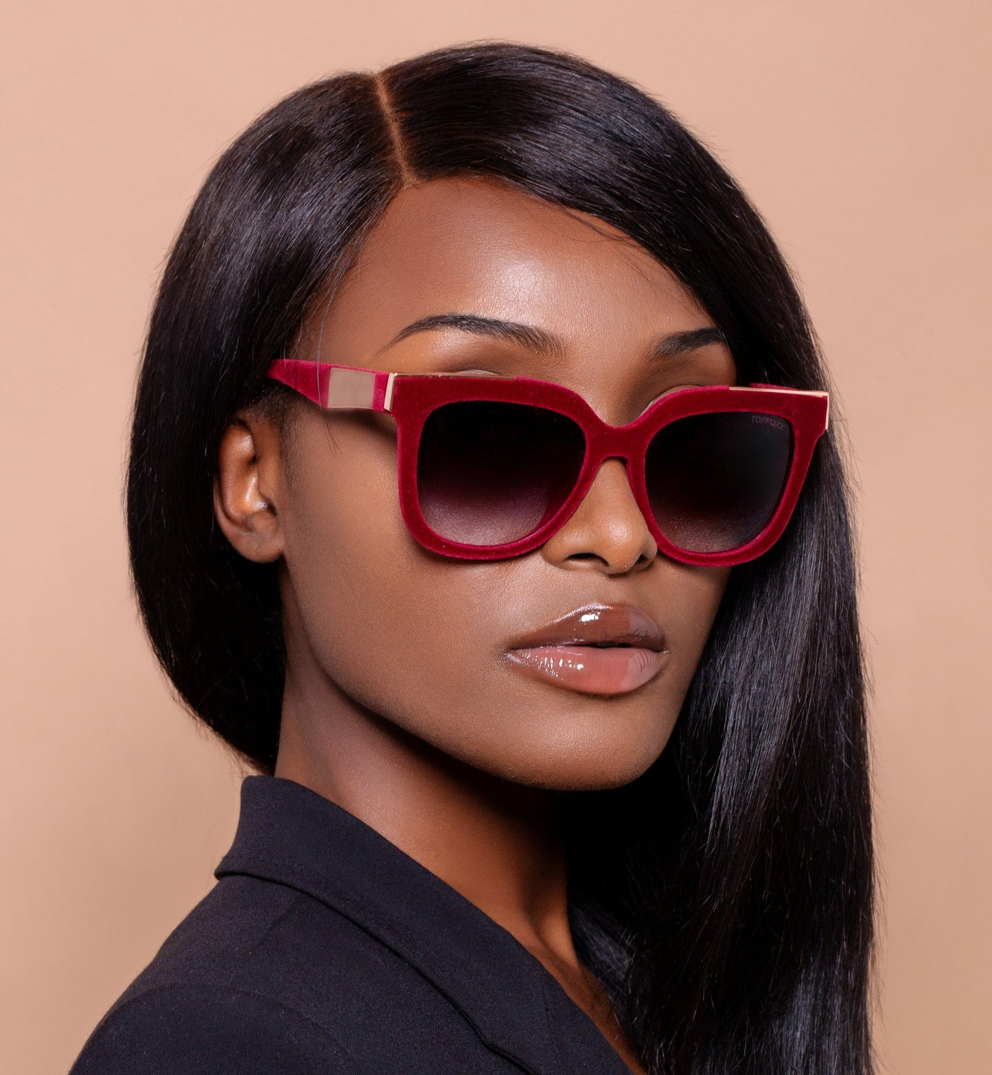 Coco - Red Velvet Frame Black Lens Wayfarer Sunglasses by TopFoxx