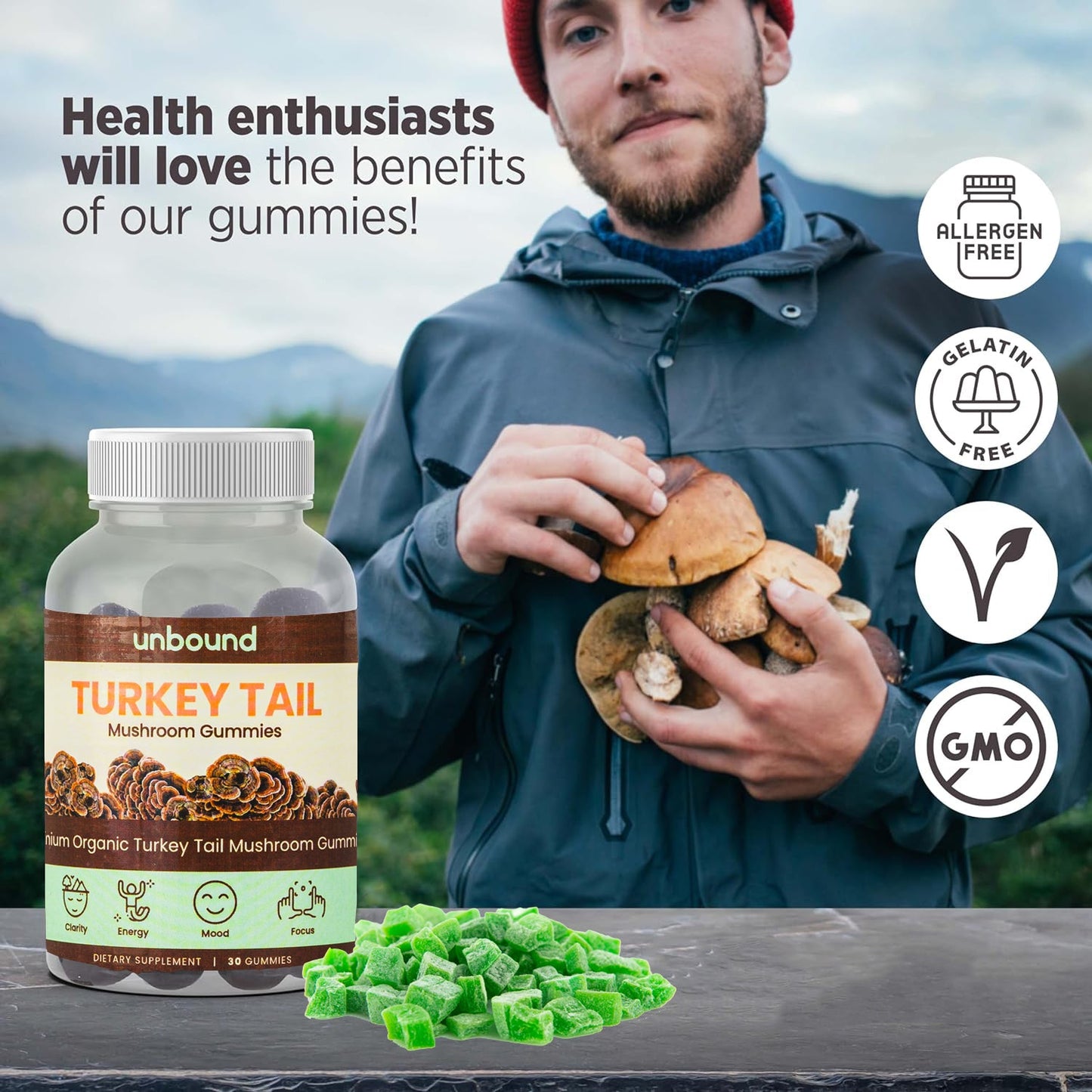 Unbound Turkey Tail Mushroom Gummies for cognitive functioning, improve sleep, boost immunity by Live Unbound