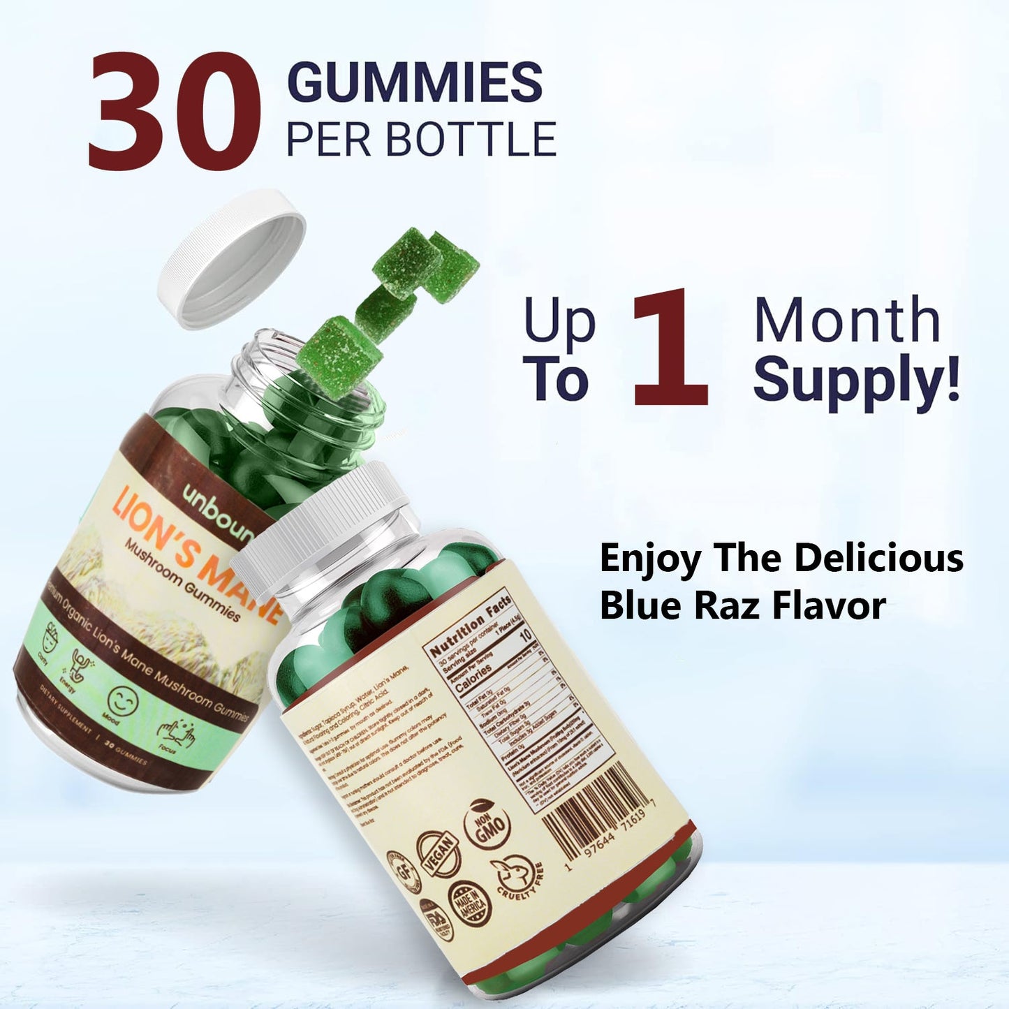 Unbound Lion's Mane Mushroom Gummies for Memory, Focus, and Clarity by Live Unbound