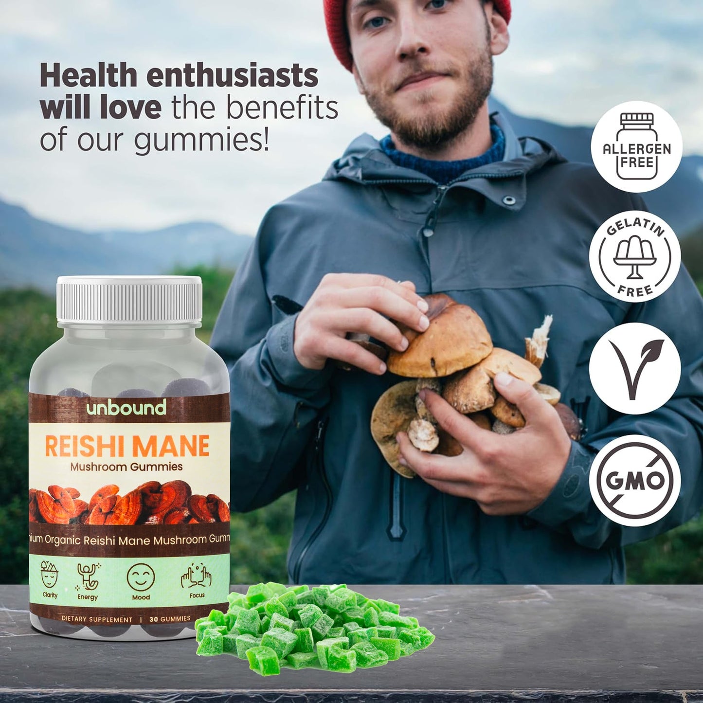 Unbound Reishi Mushroom Gummies for Immune Support, Heart Health, Improve Sleep by Live Unbound