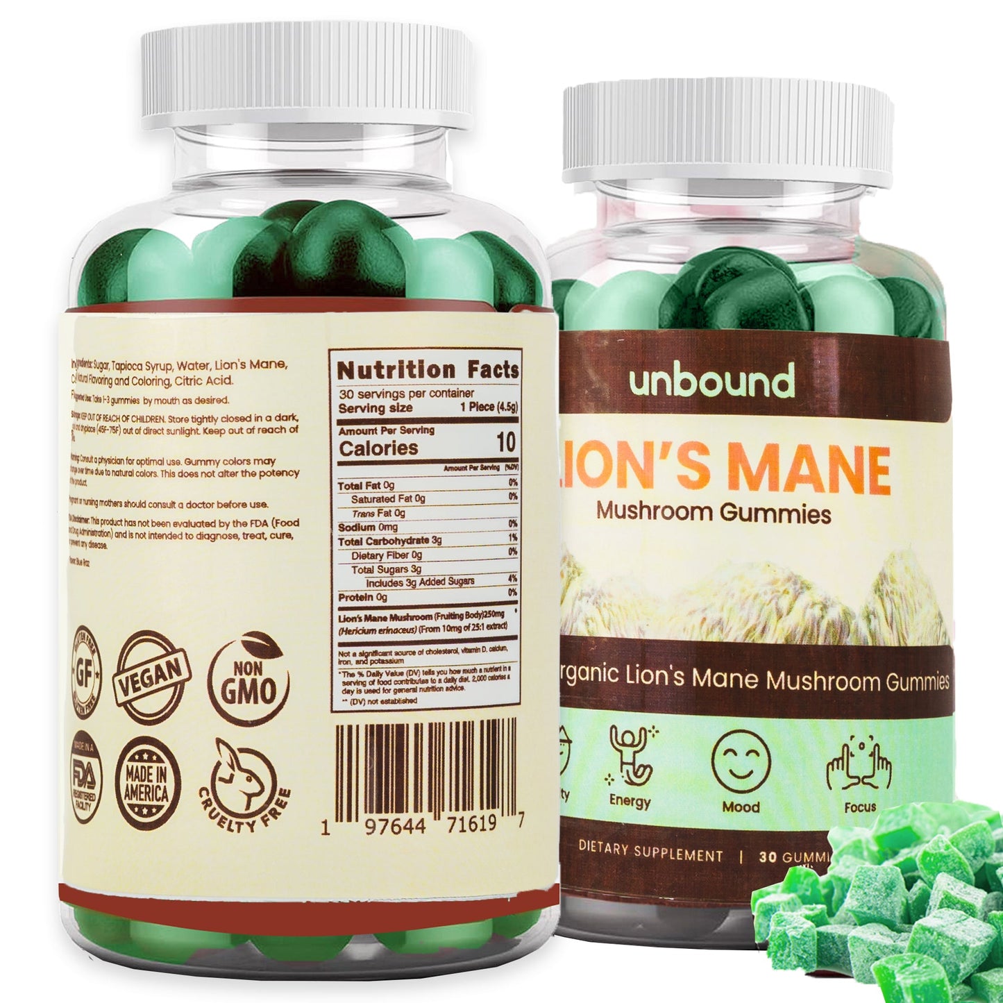 Unbound Lion's Mane Mushroom Gummies for Memory, Focus, and Clarity by Live Unbound