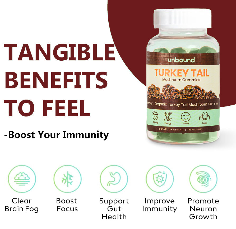 Unbound Turkey Tail Mushroom Gummies for cognitive functioning, improve sleep, boost immunity by Live Unbound