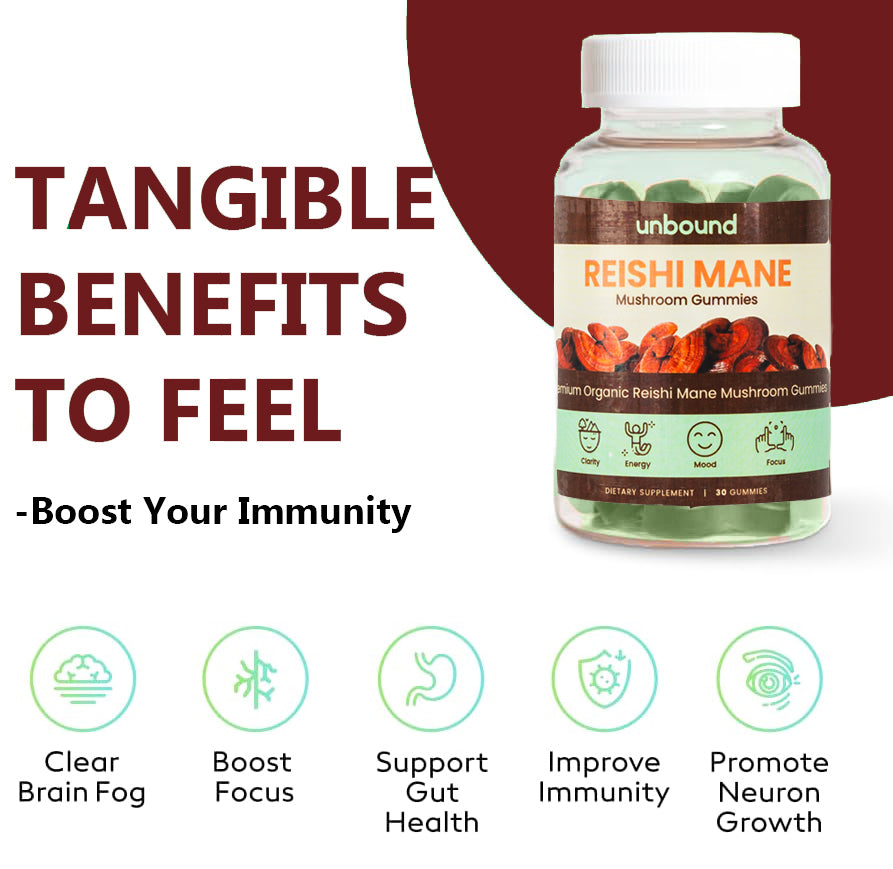 Unbound Reishi Mushroom Gummies for Immune Support, Heart Health, Improve Sleep by Live Unbound