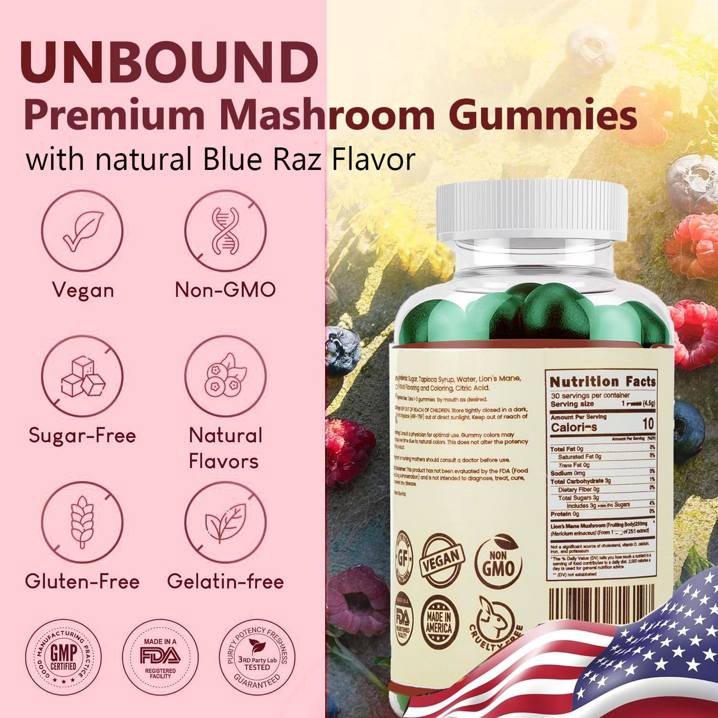 Unbound Lion's Mane Mushroom Gummies for Memory, Focus, and Clarity by Live Unbound