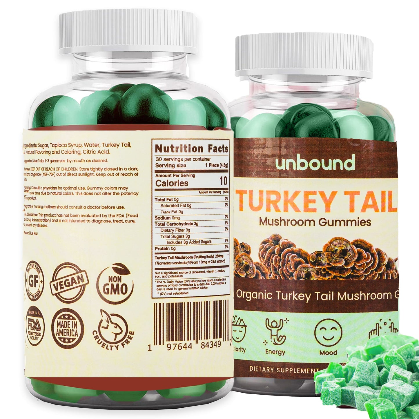 Unbound Turkey Tail Mushroom Gummies for cognitive functioning, improve sleep, boost immunity by Live Unbound
