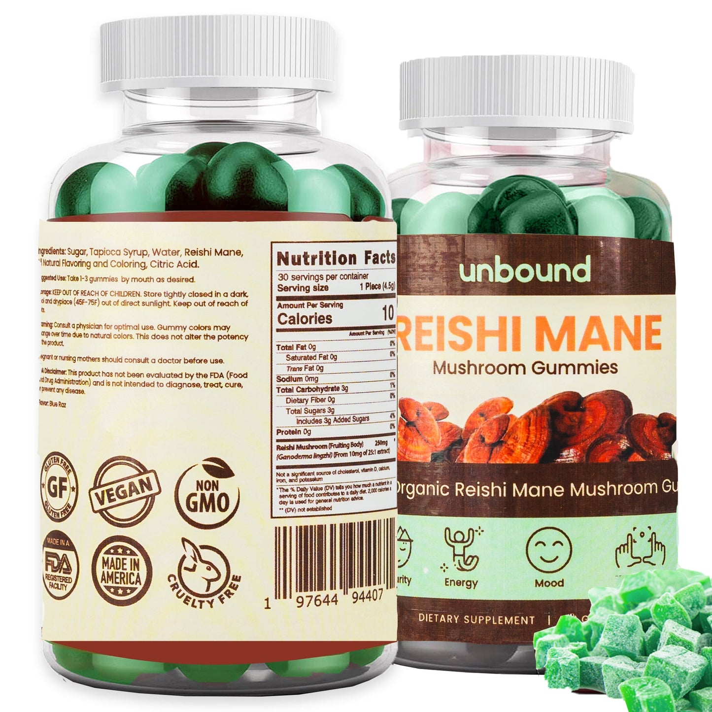 Unbound Reishi Mushroom Gummies for Immune Support, Heart Health, Improve Sleep by Live Unbound