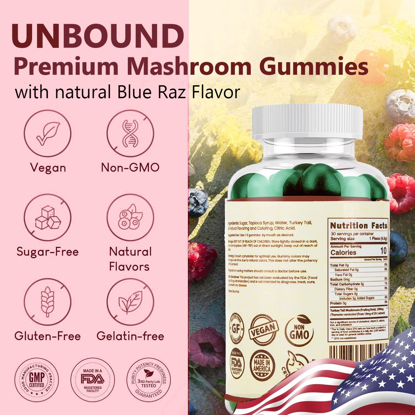 Unbound Turkey Tail Mushroom Gummies for cognitive functioning, improve sleep, boost immunity by Live Unbound