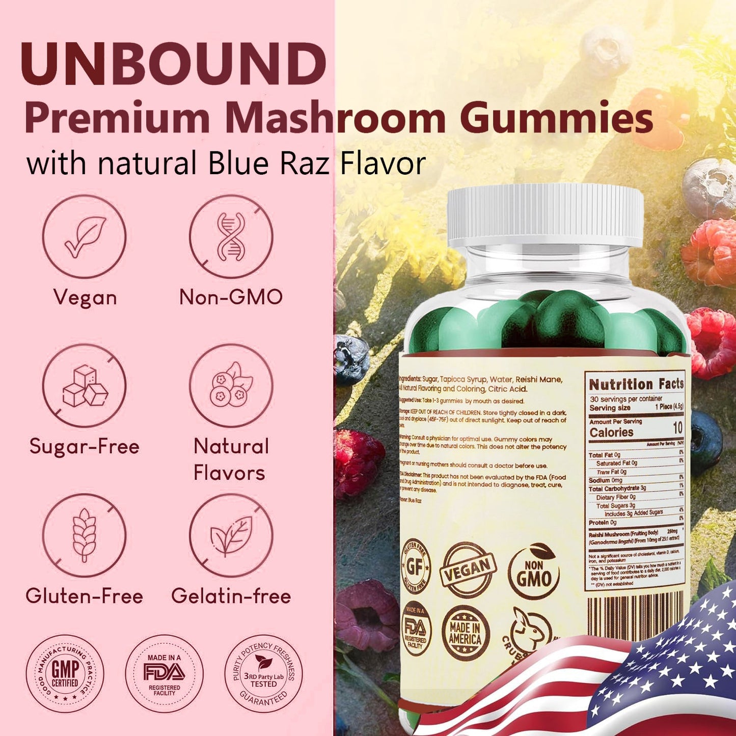 Unbound Reishi Mushroom Gummies for Immune Support, Heart Health, Improve Sleep by Live Unbound