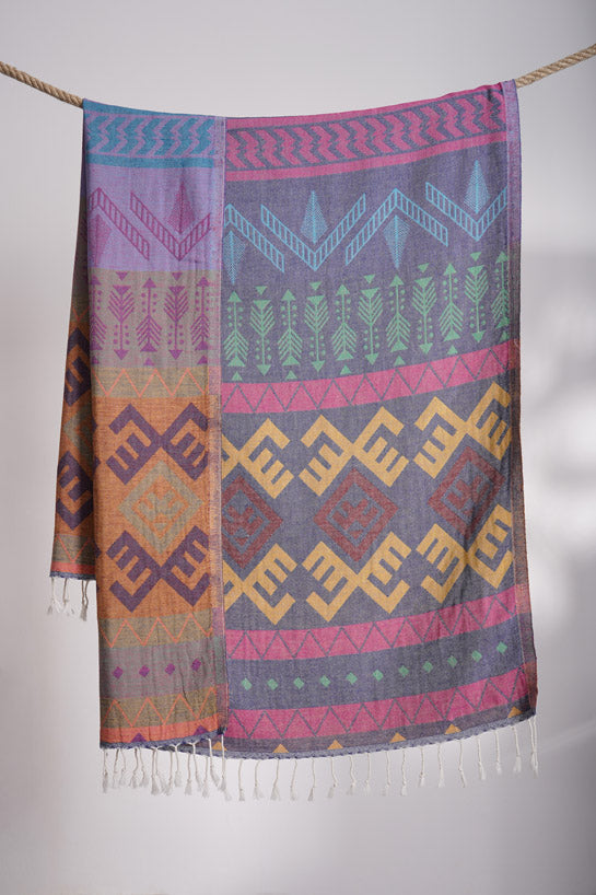 Aztec Pattern Bleu Fonce - Turkish Towel by Sun Drunk