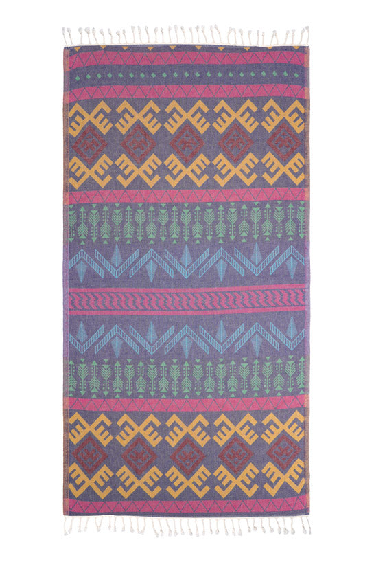 Aztec Pattern Bleu Fonce - Turkish Towel by Sun Drunk