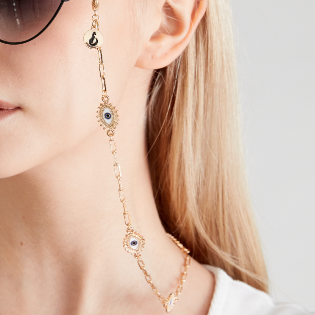 evil eye protection blue eye gold Chain front