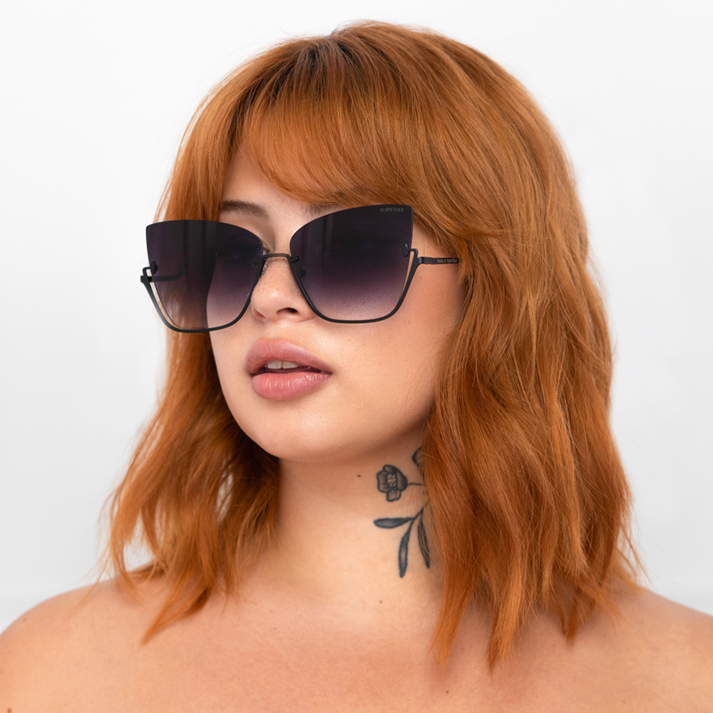 TopFoxx - Raya x Vixen - Faded Black Rimpless Oversized Cat Eye Sunglasses For Women - Model