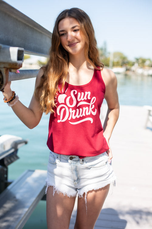 Ladies Racerback Tank Top - Cardinal Red by Sun Drunk