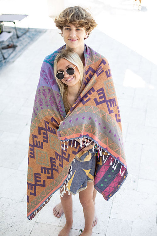 Aztec Pattern Bleu Fonce - Turkish Towel by Sun Drunk