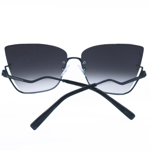 TopFoxx - Raya x Vixen - Faded Black Rimpless Oversized Cat Eye Sunglasses For Women - Back Details