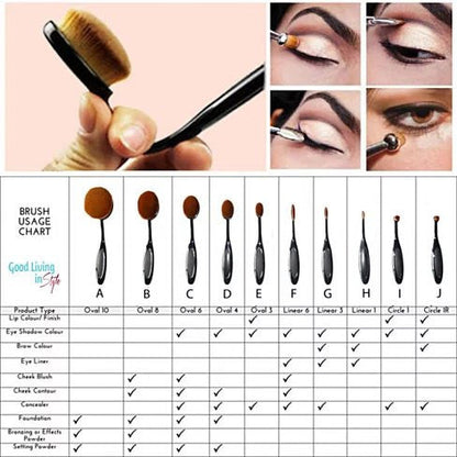 Beauty Experts Set of 10 Oval Beauty Brushes Vista Shops