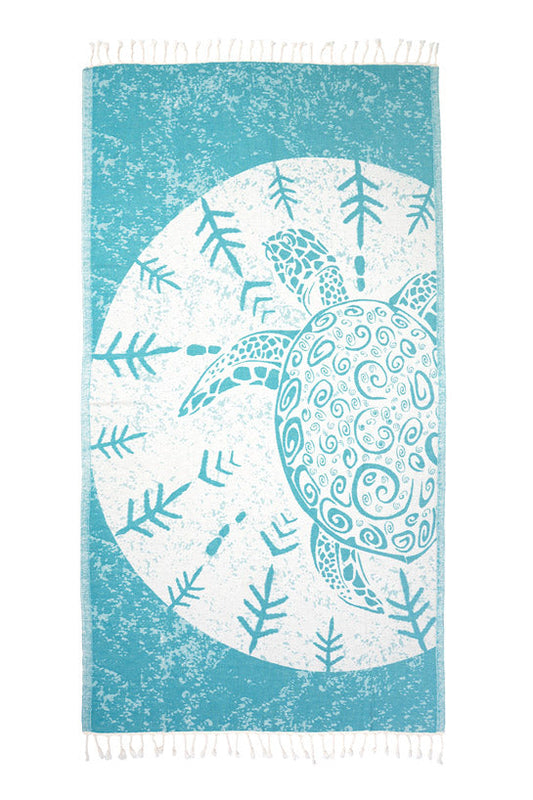 Sea Turtle Turquoise - Turkish Towel by Sun Drunk