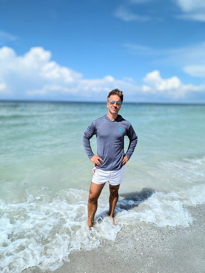 High Performance UPF Shirt 50+ Heather Navy with Hood - Sun Drunk