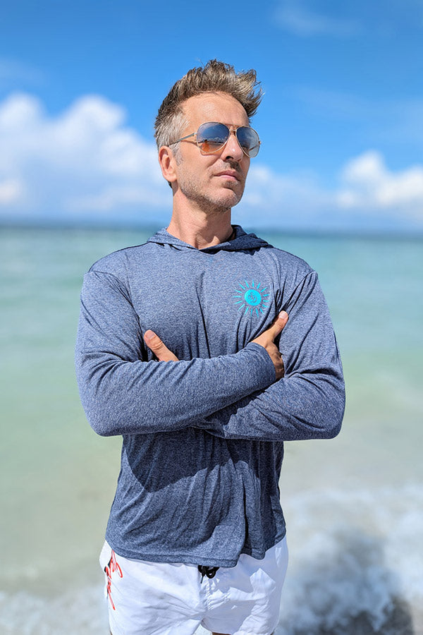 UPF 50+ Sun Shirt - Heather Navy with Hood by Sun Drunk