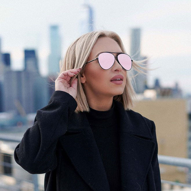 TopFoxx - Megan - Oversized Black and Rose Gold Aviators Sunglasses for Women - Model 2