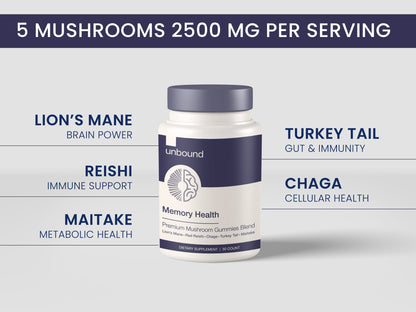 Premium Organic Mushroom Multi-Complex Gummies for Memory and Focus by Live Unbound